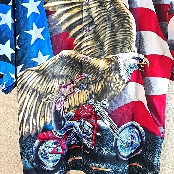 Steve & Barry's Patriotic Eagle Motorcycle Short Sleeve Button-Down Shirt. - Picture 2 of 6
